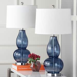 Mercurio 28.5 in. Blue Double Gourd Table Lamp with Off-White Shade (Set of 2)