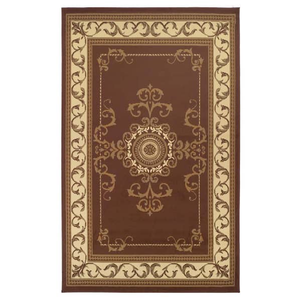 Kensington Toffee 5 ft. x 8 ft. Rectangle Border, Medallion, Scroll Polypropylene Area Rug