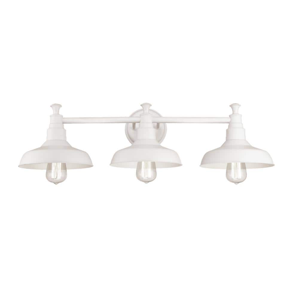 Antique White Steel Industrial 3-Light Bathroom Vanity Fixture