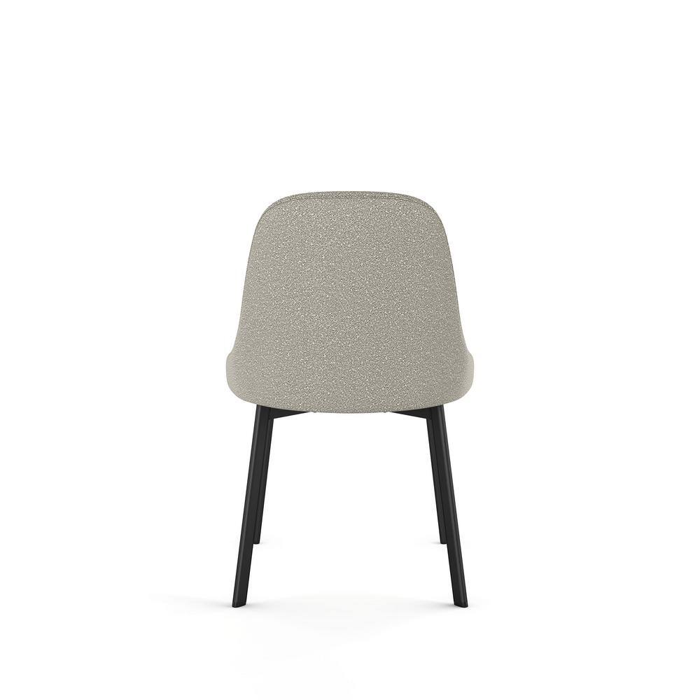 Light Beige Grey Bouclé Upholstered Side Chair with Black Metal Legs