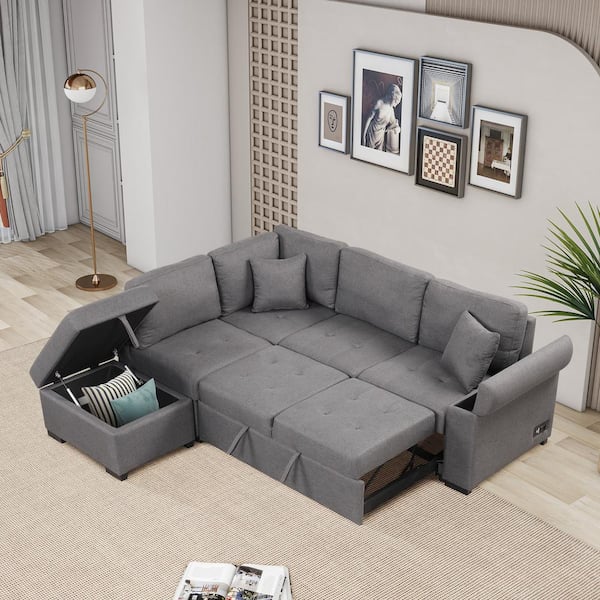 J&E Home 54.5 in. W Blue Velvet Twin Size Reversible Sofa Bed Sleeper