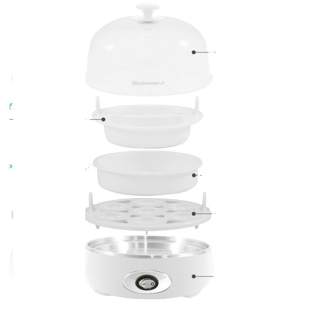Elite Gourmet 7Eggs White Easy Egg Cooker with Poaching Tray EGC007CW The Home Depot