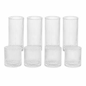 Glasses Drinking Set of 8, 10 oz. and 12 oz. Clear Glass Ribbed Design Dishwasher Safe Lead-Free Tumbler Glasses