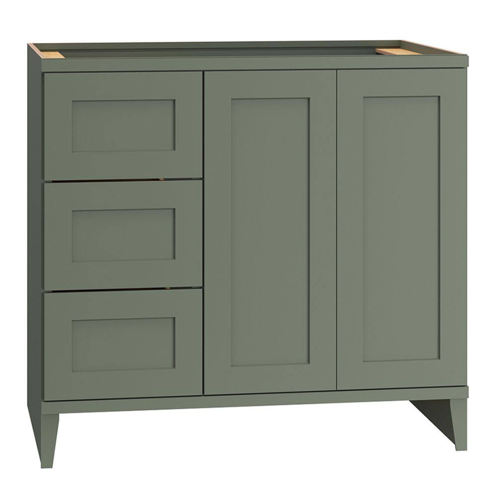 QuickShip Cottage 36 in. W x 21 in. D x 34.5 in. H Assembled Bath Sink Base Cabinet in Conifer with 3-Drawers (Left) price history on PriceWatchPro