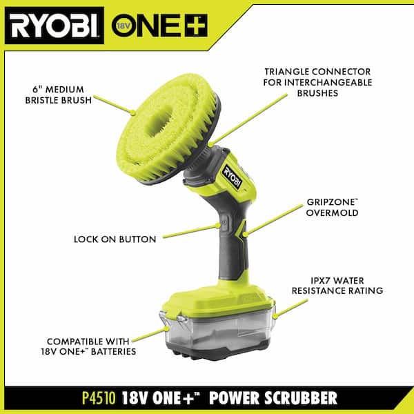 RYOBI P4510-PSK005 ONE+ 18V Cordless Power Scrubber and 2.0 Ah Compact Battery and Charger Starter Kit - 3