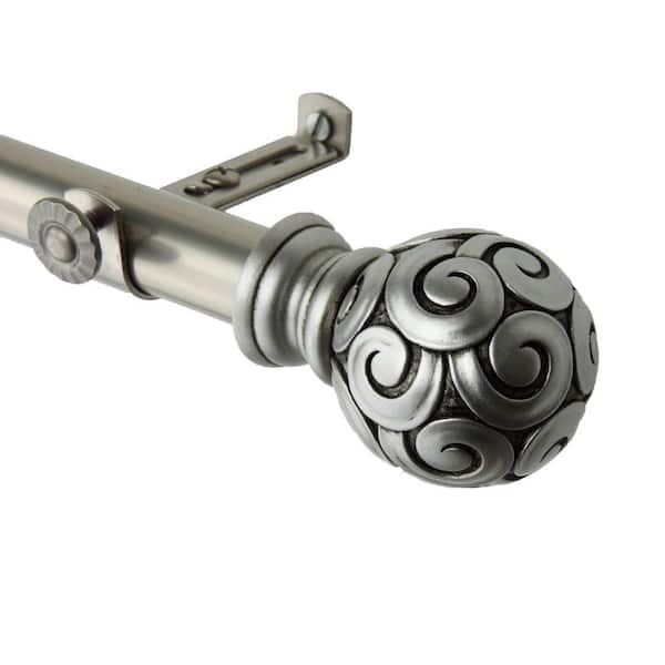Rod Desyne 66 in. - 120 in. Telescoping Single Curtain Rod Kit in Satin Nickel with Bonbon Finial