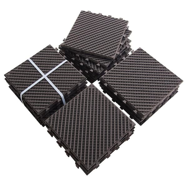 Tidoin 1 ft. x 1 ft. Plastic Deck Tile in Dark Brown for Outdoor Porch