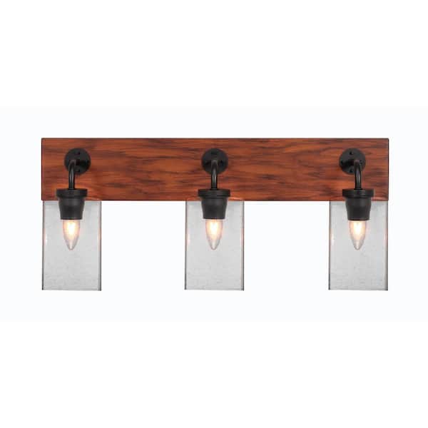 Unbranded Kirby 26 in. 3-Light Matte Black and Painted Wood-look Metal Vanity Light