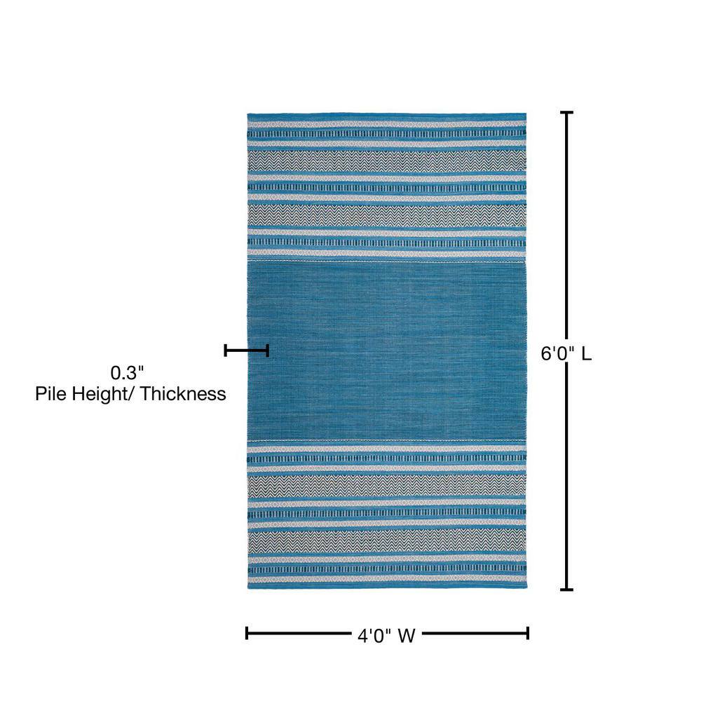Gray and White Striped Cotton 4' x 6' Handmade Reversible Rug