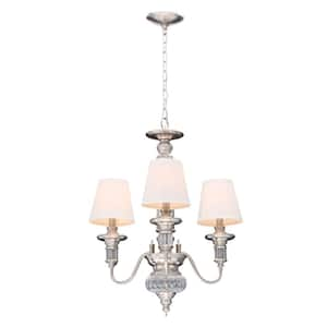 Gala 3-Light Polished Nickel Chandelier with Ivory Fabric Shades