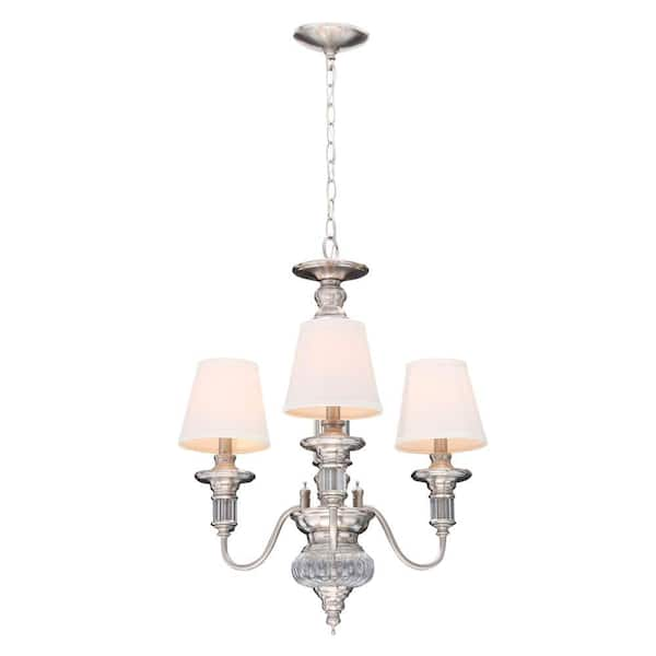 Hampton Bay Gala 3-Light Polished Nickel Chandelier with Ivory Fabric Shades