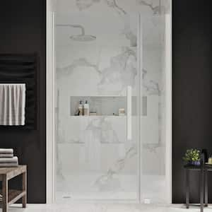 Pasadena 39 3/8 in. W x 72 in. H Pivot Frameless Shower Door in Satin Nickel