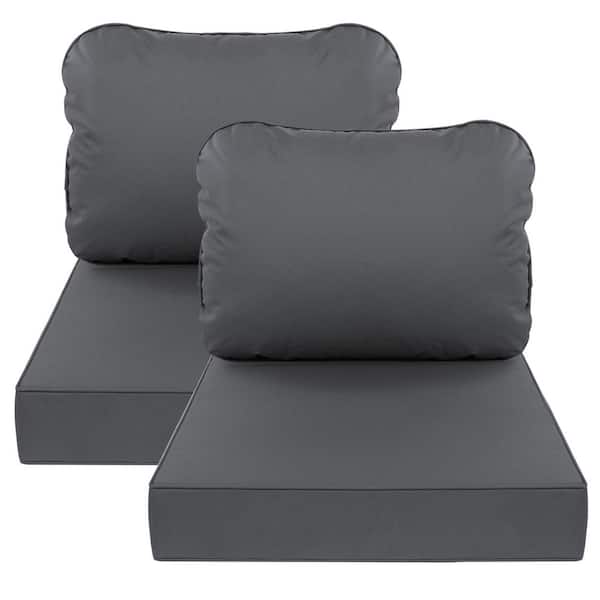 Unbranded 24 in. x 24 in. Outdoor Deep Seat Lounge Chair Patio Cushions, Zipper Closure Covers with 2-Ties, Dark Gray (Set of 2)