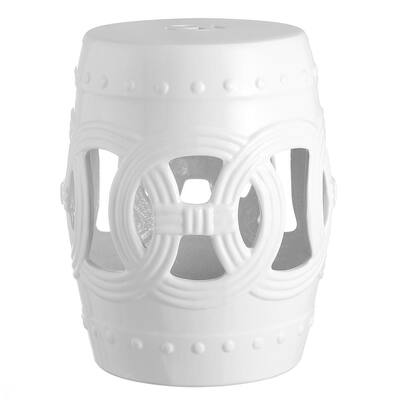 16 in. White Chinese Ceramic Drum Lucky Coins Garden Stool