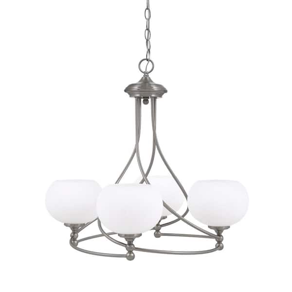 Unbranded Royale 4-Light Brushed Nickel Chandelier, Round Chandelier with 7 in. White Muslin Glass Shades, No bulbs included