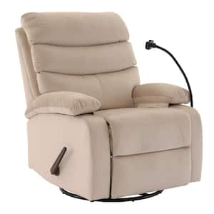 32.3 in. W Beige Velvet Swivel Rocking Recliner