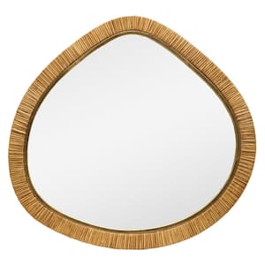 30 in. x 32 in. Modern Organic Rattan Irregular Mirror with Inner Metal Liner Frame