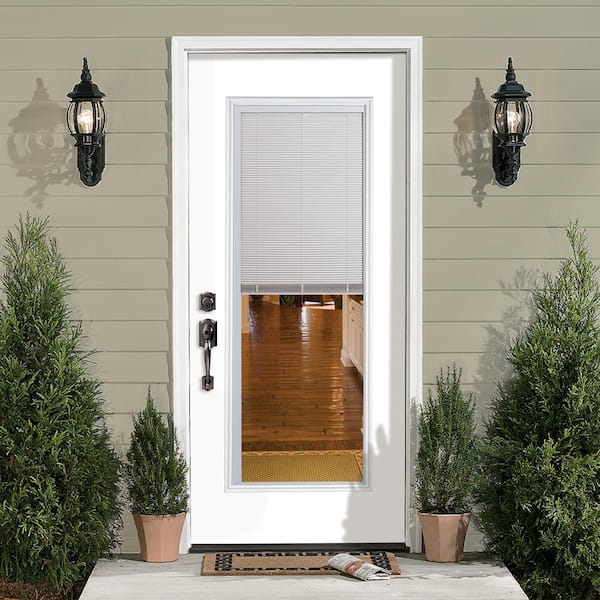 32 in. x 80 in. Full Lite Mini Blind Right-Hand Inswing Painted Steel Prehung Front Exterior Door No Brickmold