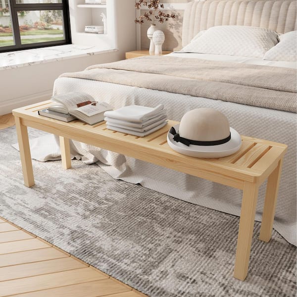 52.1 in. Outdoor Solid Wood Knot-Free Pine Backless Lawn Chair w/Slatted Seat Modern Bench for Patio, Backyard, Entryway