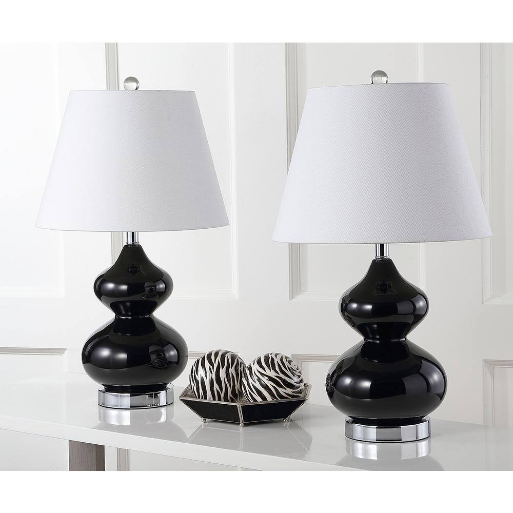 Eva 24" Black Glass Table Lamp Set with Cotton Shade
