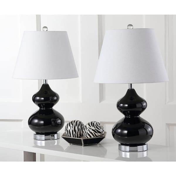 Eva 24 in. Black Double Gourd Glass Table Lamp with Off-White Shade (Set of 2)