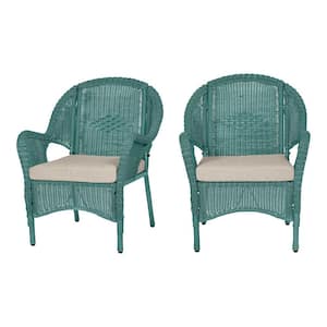 Rosemont Green Steel Wicker Outdoor Patio Lounge Chair with CushionGuard Putty Tan Cushion (2-Pack)