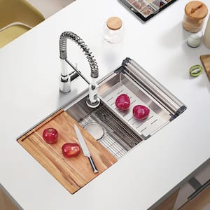 304 Stainless Steel 30 in. Single Bowl Undermount Workstation Kitchen Sink with Grid Cutting Board Colander Drying Rack