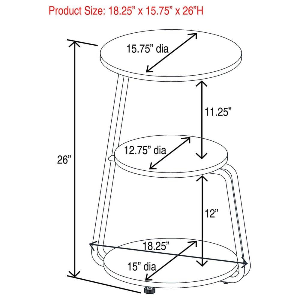 White and Black 3-Tier Round Wood and Metal Side Table