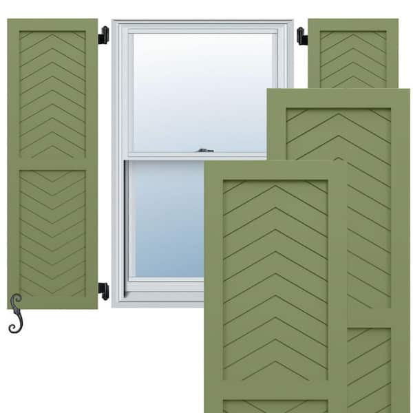 Ekena Millwork EnduraCore Two Panel Chevron Modern Style 15-in W x 43-in H Raised Panel Composite Shutters Pair in Moss Green