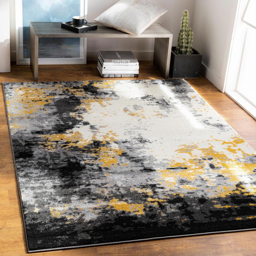 Gray Abstract Rectangular Low Pile Synthetic Rug 7'11" x 10'