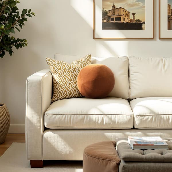 Luna 12 in Round Sphere Accent Ball Throw Pillow in Burnt Orange Performance Velvet