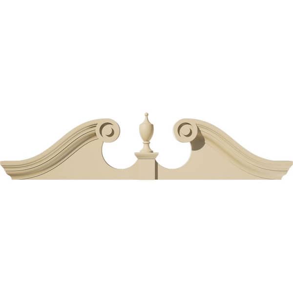 Ekena Millwork 40 in. W x 10 in. H x 2-3/4 in. P Rams Head Signature Urethane Pediment (Urn Ships Unattached in Box), Primed Tan