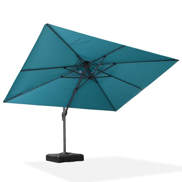 PURPLE LEAF 9 ft. x 12 ft. 2-Tier Aluminum Cantilever 360-Degree Rotation Patio Umbrella with Base in Ground, Turquoise Blue