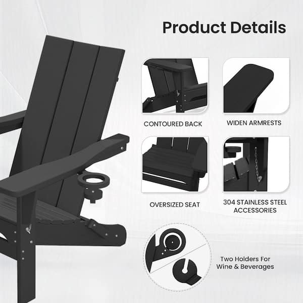 JEAREY Classic Black Folding Plastic Adirondack Chair with Double