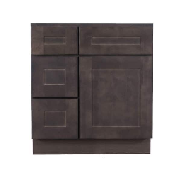 LIFEART CABINETRY Lancaster Assembled 30 in. x 21 in. x 32.5 in. Vanity Sink Base Cabinet with 1 Door 2 Left Drawers in Vintage Charcoal