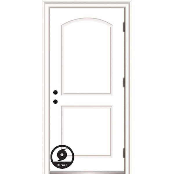 MMI DOOR 36 in. x 80 in. Severe Weather Left-Hand Outswing 2-Panel Arch Primed Fiberglass Smooth Prehung Front Door