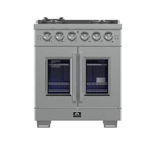 Capriasca 30 in. Freestanding French Door Single Oven Gas Range 5-Burner Stainless Steel