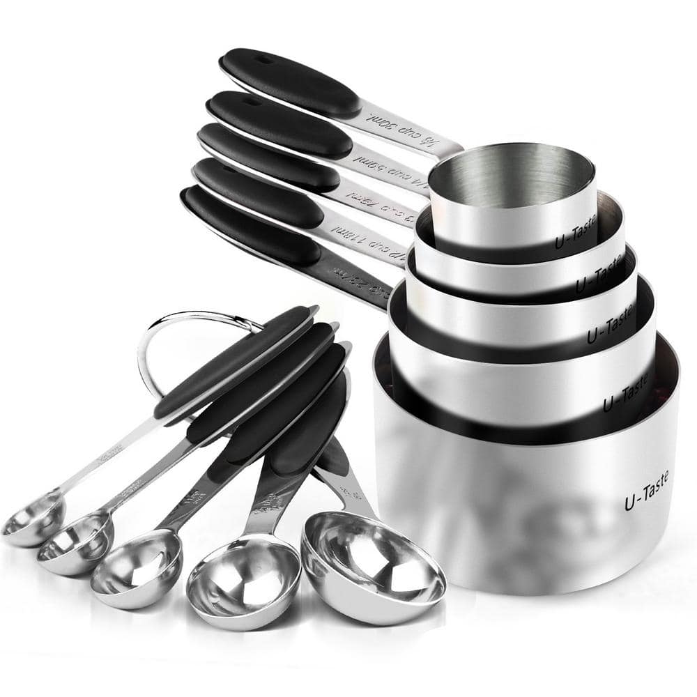 Upgraded 10-Piece Stainless Steel Black Measuring Cup Set with Dishwasher S