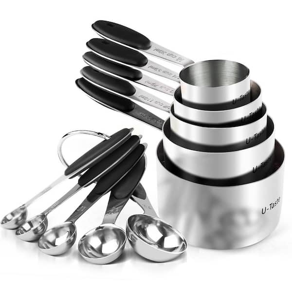 Upgraded 10-Piece Stainless Steel Black Measuring Cup Set with Dishwasher Safe