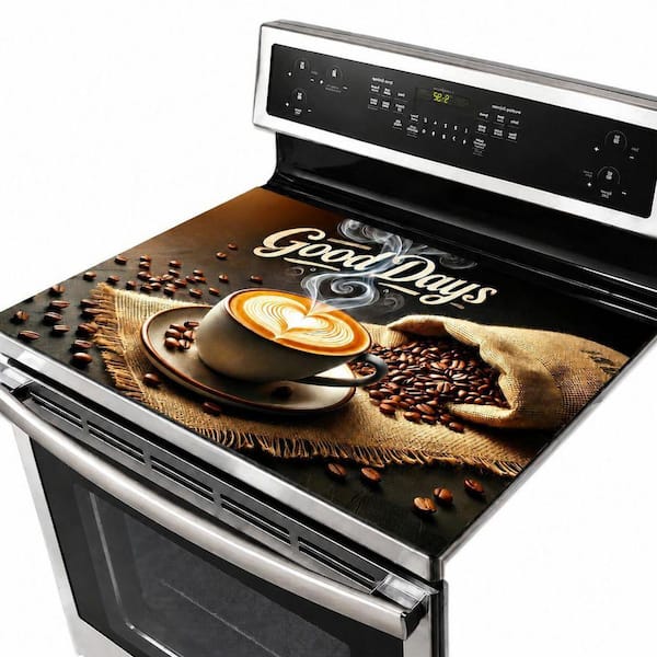 28 in. x 20 in. Black Diatomite Stove Top Cover and Coffee Mat with Floral Highland Cow Design
