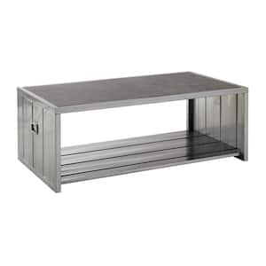 Menan 48 in. Hand Painted Silver Large Rectangle Wood Coffee Table with Shelf
