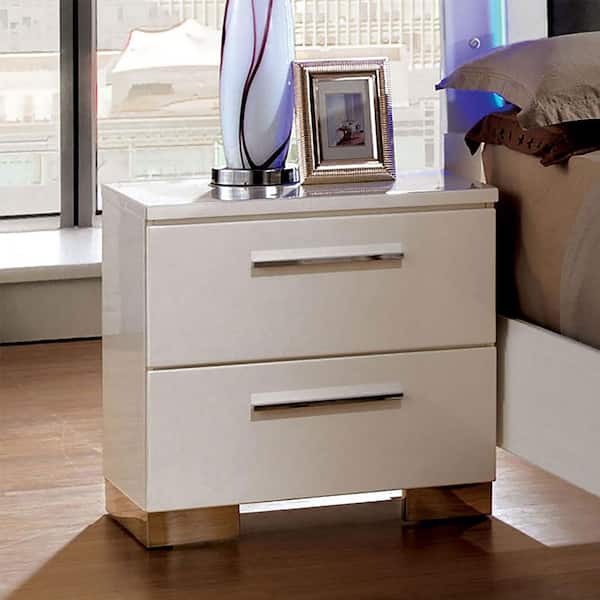 2-Drawer Clementine Glossy White Nightstand 22.63 in.  H x 23.25 in.  W x 15.38 in.  D