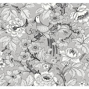 Beaufort Silver Peony Chinoiserie Wallpaper Sample
