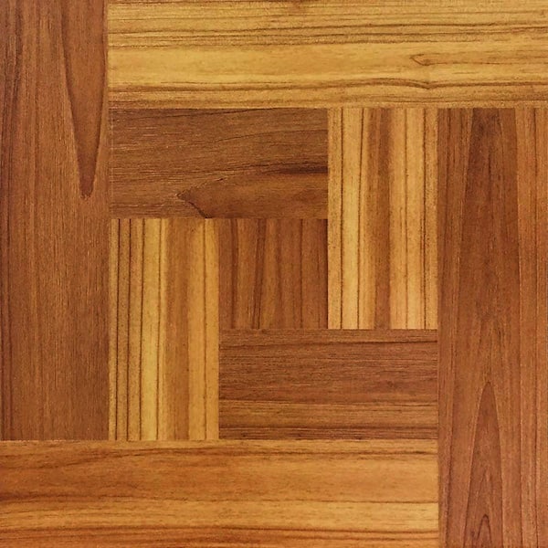 TrafficMaster Brown Wood Parquet 4 MIL x 12 in. W x 12 in. L Peel and Stick Water Resistant Vinyl Tile Flooring (30 sqft/case)
