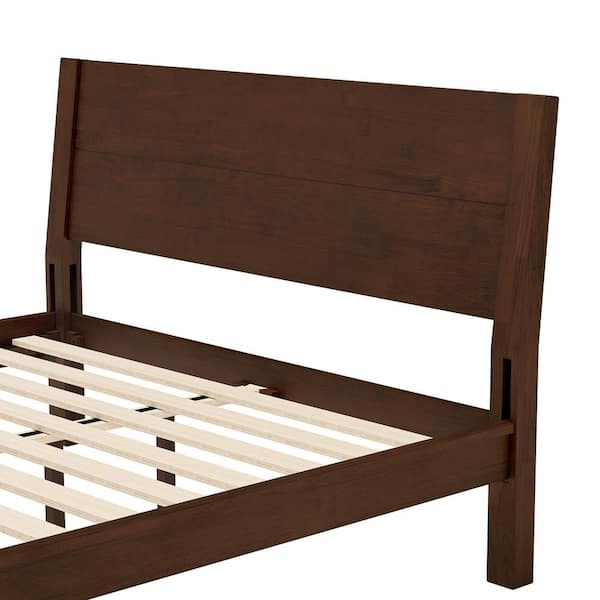 OrangeOne Minimalist Modern Dark Walnut Brown Wood Bed Frame Queen
