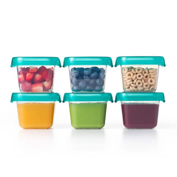6 OXO GLASS Baby Food 4 oz Storage Blocks TEAL (6 STORAGE***EUC***L@@K)