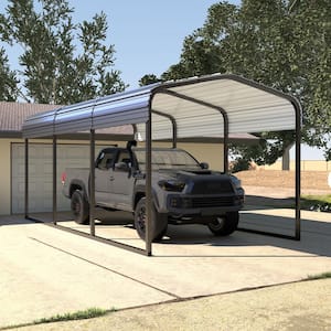 10 ft. W x 15 ft. D Metal Carport Galvanized Steel Car Canopy and Shelter, Gray