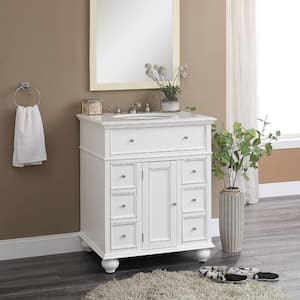 Hampton Harbor 28 in. W x 22 in. D x 35 in. H Single Sink Freestanding Bath Vanity in White with White Marble Top