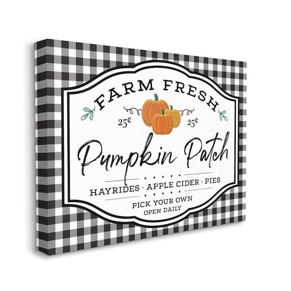 Farm Fresh Pumpkin Patch Sign Black Checkered Plaid By AE Design Unframed Print Nature Wall Art 16 in. x 20 in.