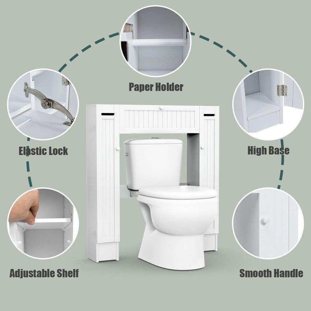 White MDF Over-the-Toilet Storage Cabinet with Adjustable Shelves